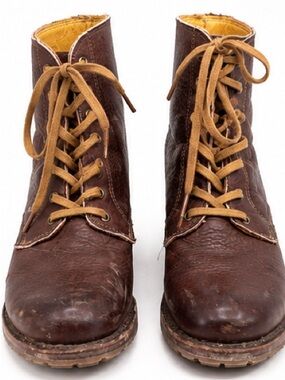 FRYE AND CO. Women's Dark Brown Leather Lace-Up Boots with Tan Laces